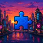 Puzzle piece on a city background