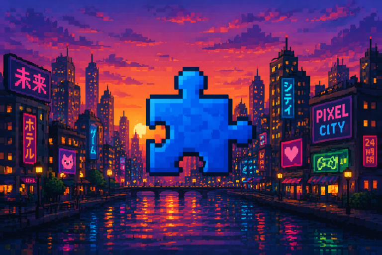 Puzzle piece on a city background